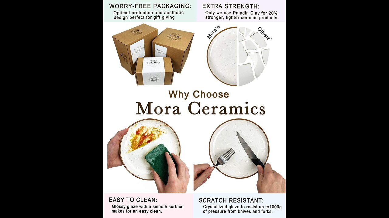 Mora Ceramic Bowls For Kitchen, 28oz - Bowl Set of 4 - For Cereal, Salad, Pasta, Soup, Dessert,...