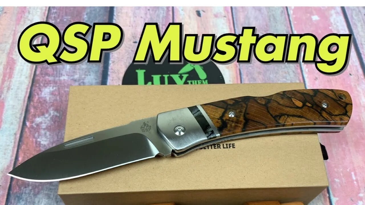 QSP Mustang QS132 lock back knife Mammoth inlay wood scales and smooth action !!