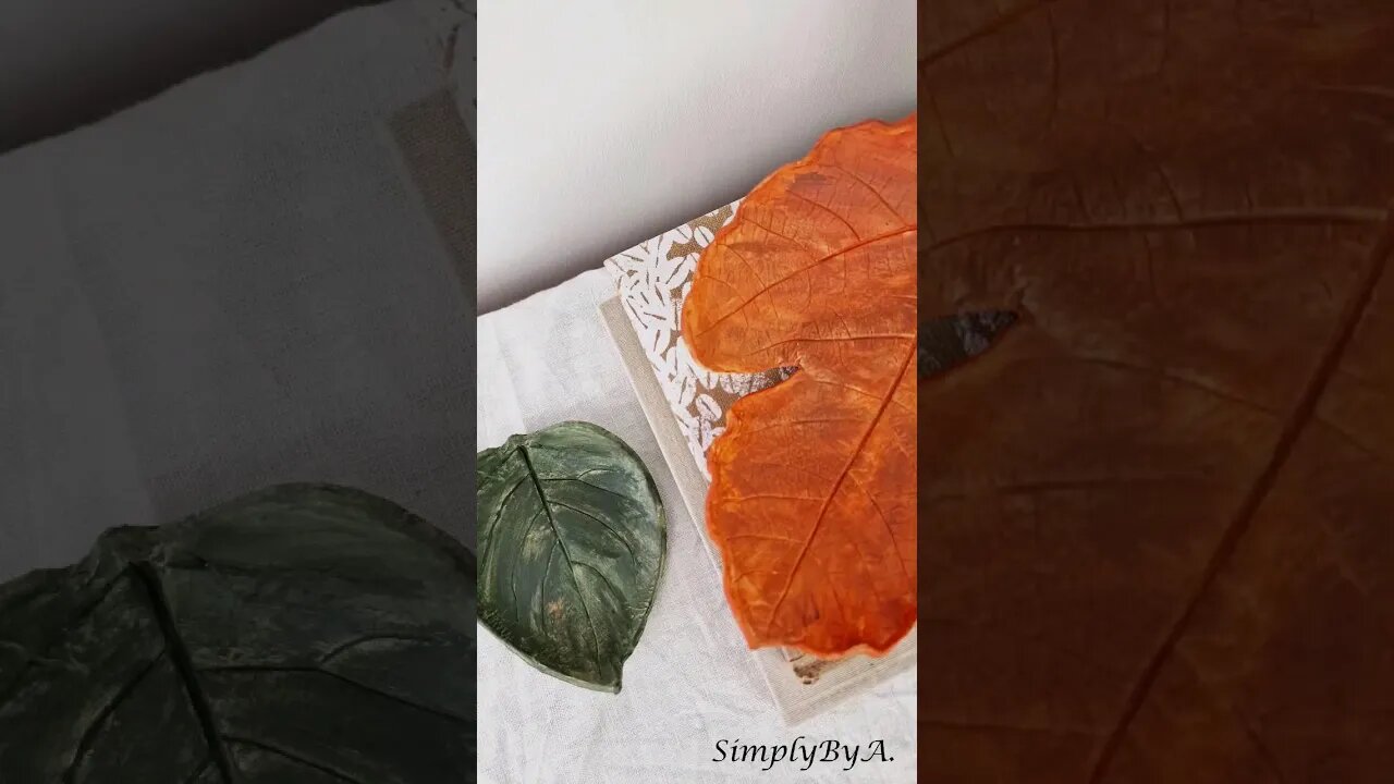 DIY CLAY LEAF DECORATIVE DISH #shorts #diyclaycreation #autumndiydecor #clayleaf #falldecor