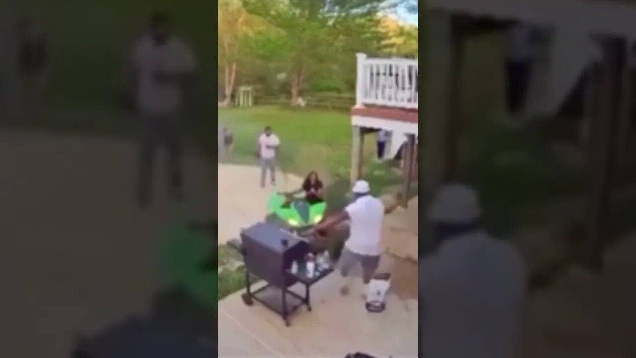 Fastest way to ruin a BBQ😂#shorts #crazyvideo #crash #bbq #grill #atv
