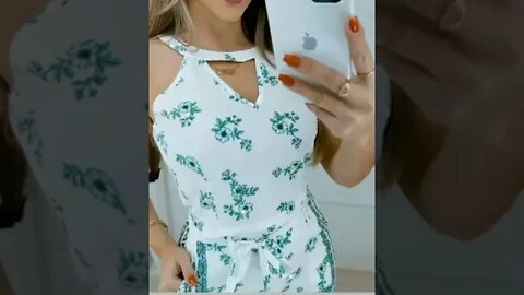 Roupa Femininas Conjunto Blusa e Short Estampa Floral Crepe!