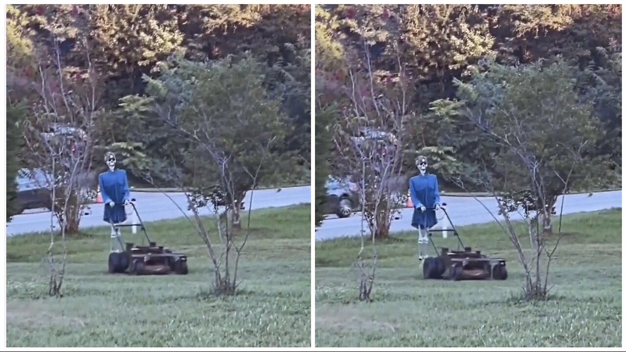 Lawn mower skeleton Halloween decoration is super spooky