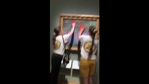 Climate radical paid propagandists destroying historical painting in Sweden for attention