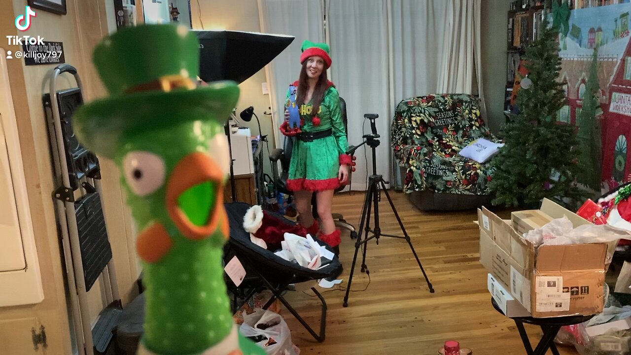 Rubber chicken holiday time behind the scenes of a Carissa lee livestream