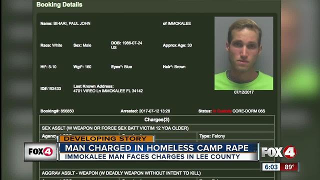 Man charged in homeless camp rape