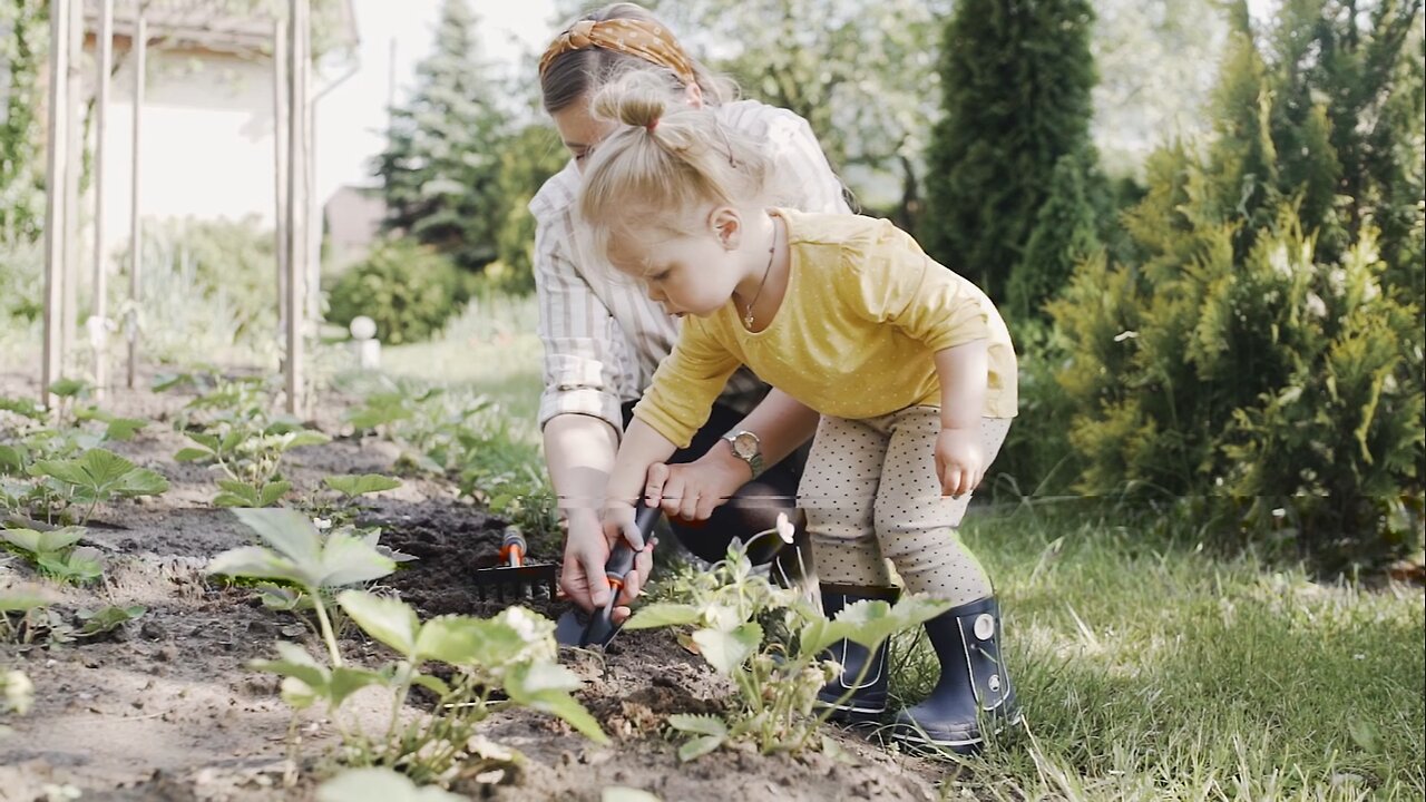 Cute Little kid Hardworking with her mom