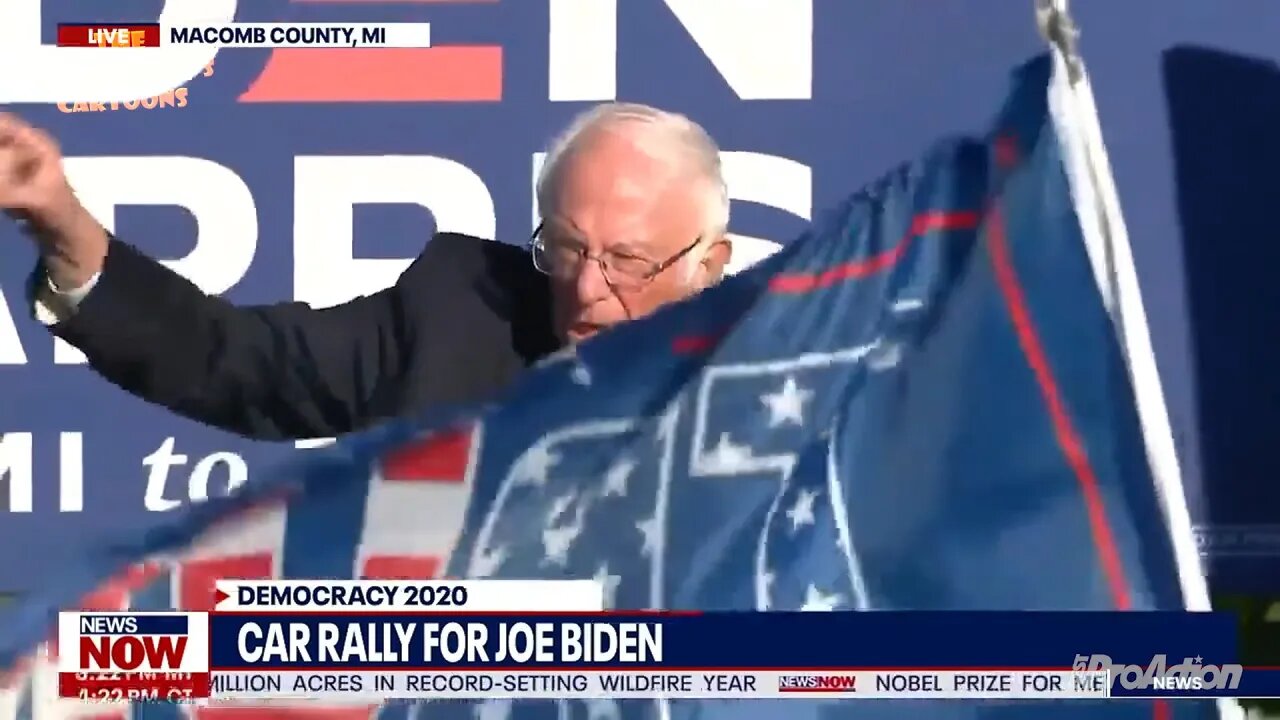 Bernie Sanders Has Mic Cut After Trump Supporter Flies Flag at Biden Rally.