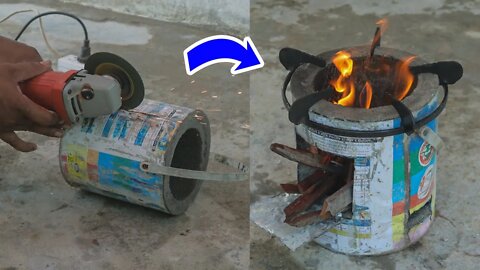 How To Make A Mini Cement Stove From The Old Container For Cooking Easily | WIN REACH