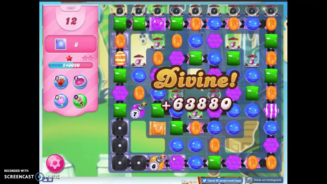 Candy Crush Level 1607 Audio Talkthrough, 1 Star 0 Boosters
