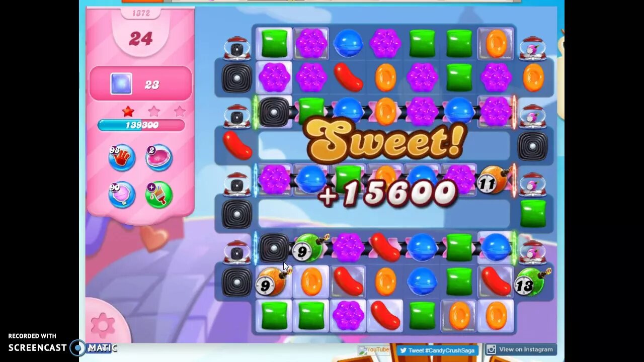 Candy Crush Level 1372 Audio Talkthrough, 2 Stars 0 Boosters
