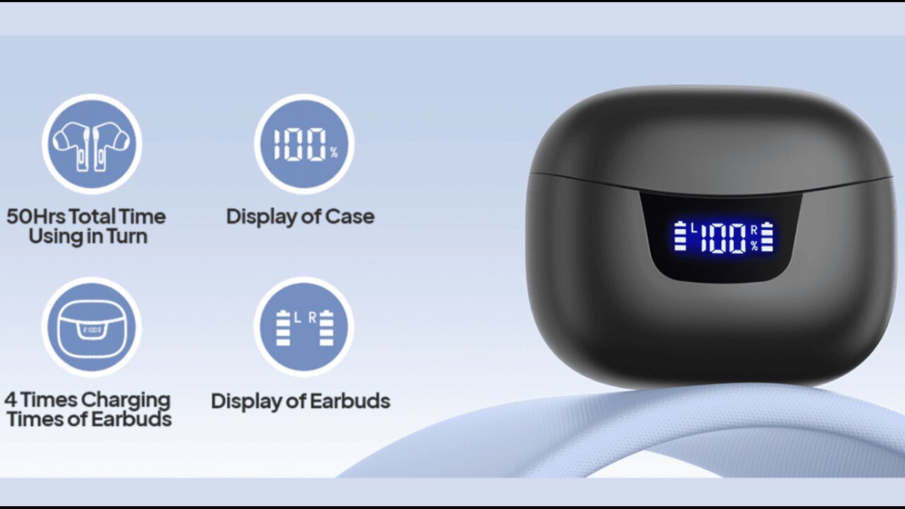 Wireless Earbuds Bluetooth V5.3 Headphones 50H Playback Deep Bass Stereo Ear Buds