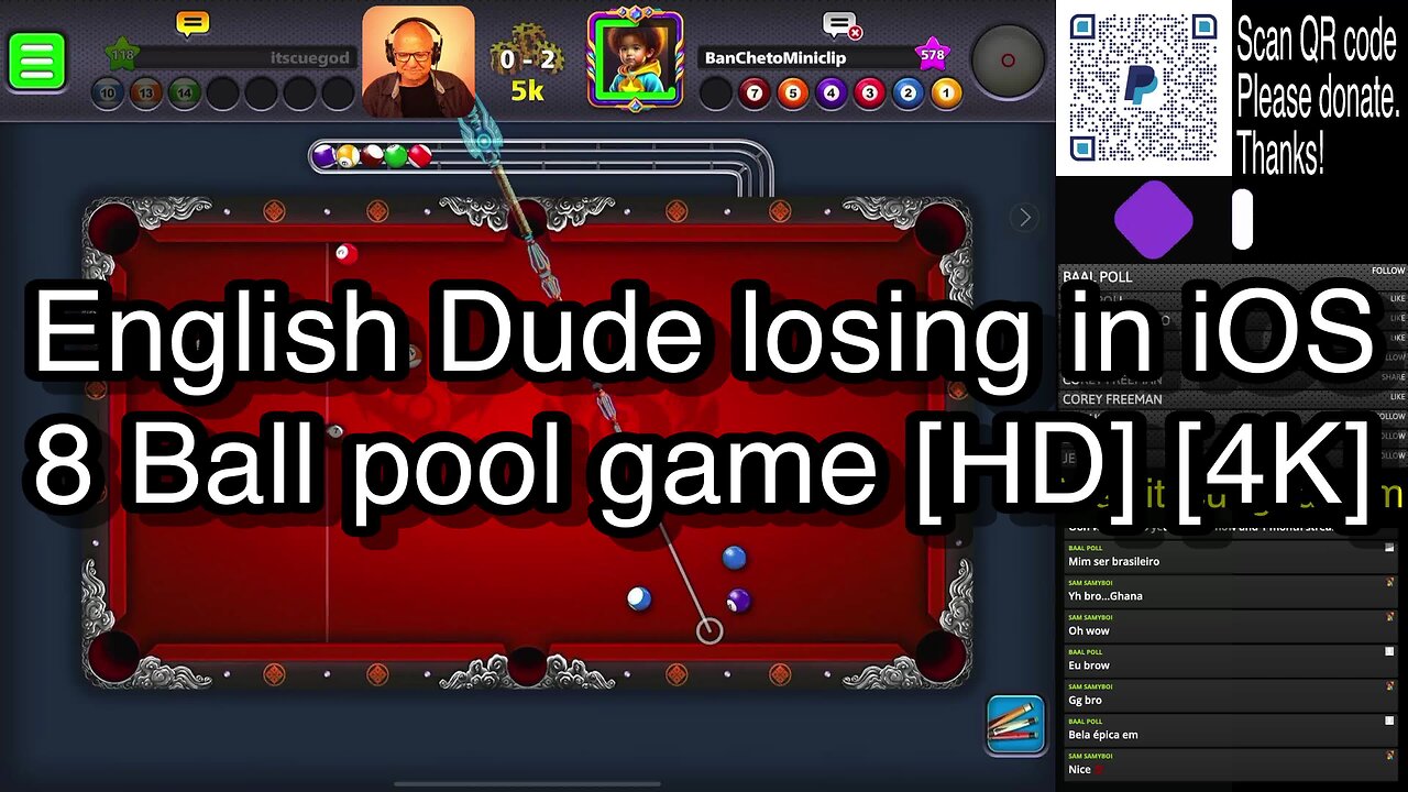 English Dude losing in iOS 8 Ball pool game [HD] [4K] 🎱🎱🎱 8 Ball Pool 🎱🎱🎱