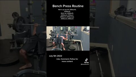 295lbs bench press routine/ 143lbs body weight