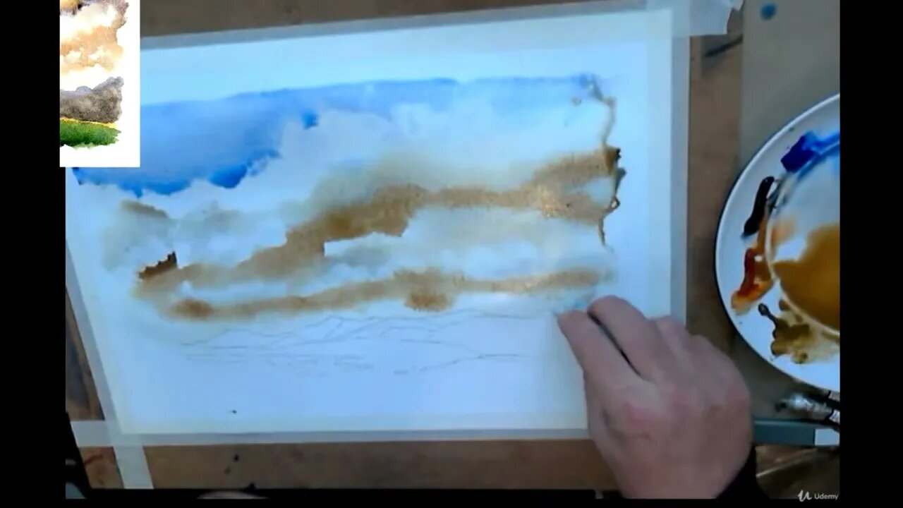How to paint a threatening sky in watercolour part 3 Udemy tutorial by David J Walker
