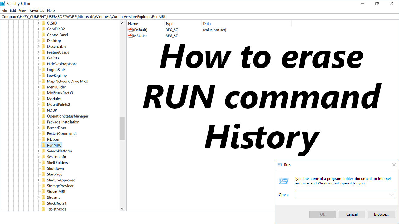 How to erase RUN command search history in Windows