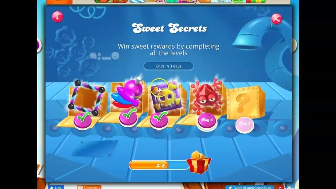 Sweet Secrets Day 4 in Candy Crush Saga for fun and prizes; featuring the frog!