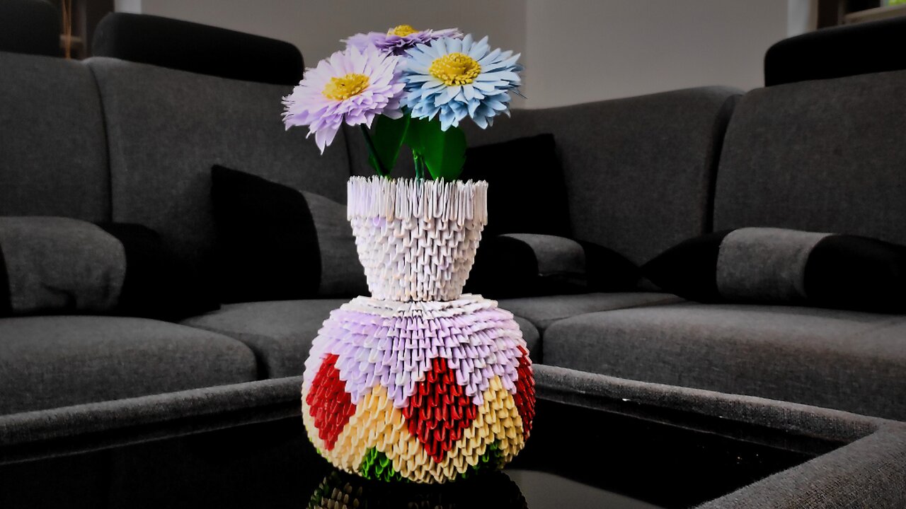 Paper Home Decor | 3D Origami Flower Vase Showcase #shorts