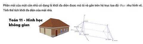 Phần mái của một căn nhà có dạng là khối đa diện được mô tả và gắn trên hệ trục tọa độ như hình vẽ