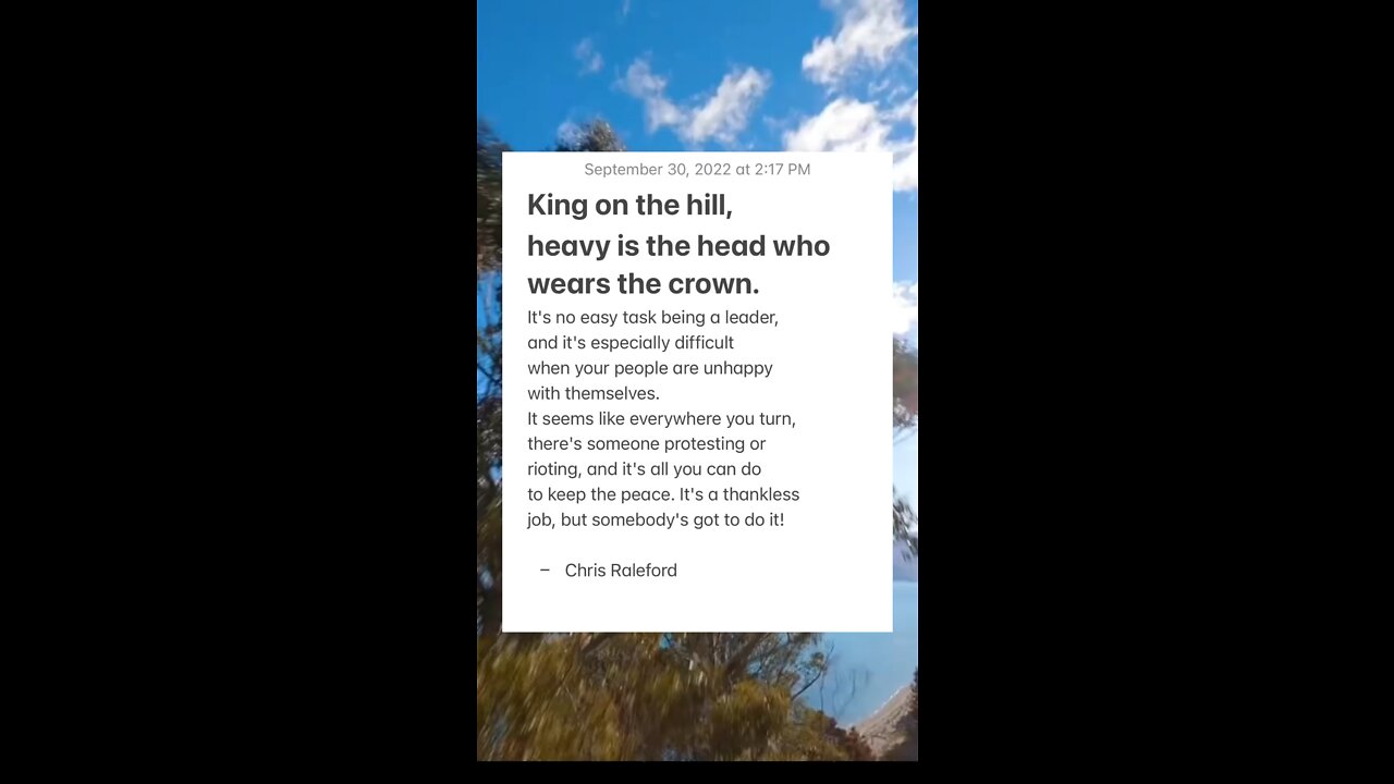 King on the hill, heavy is the head who wears the crown.
