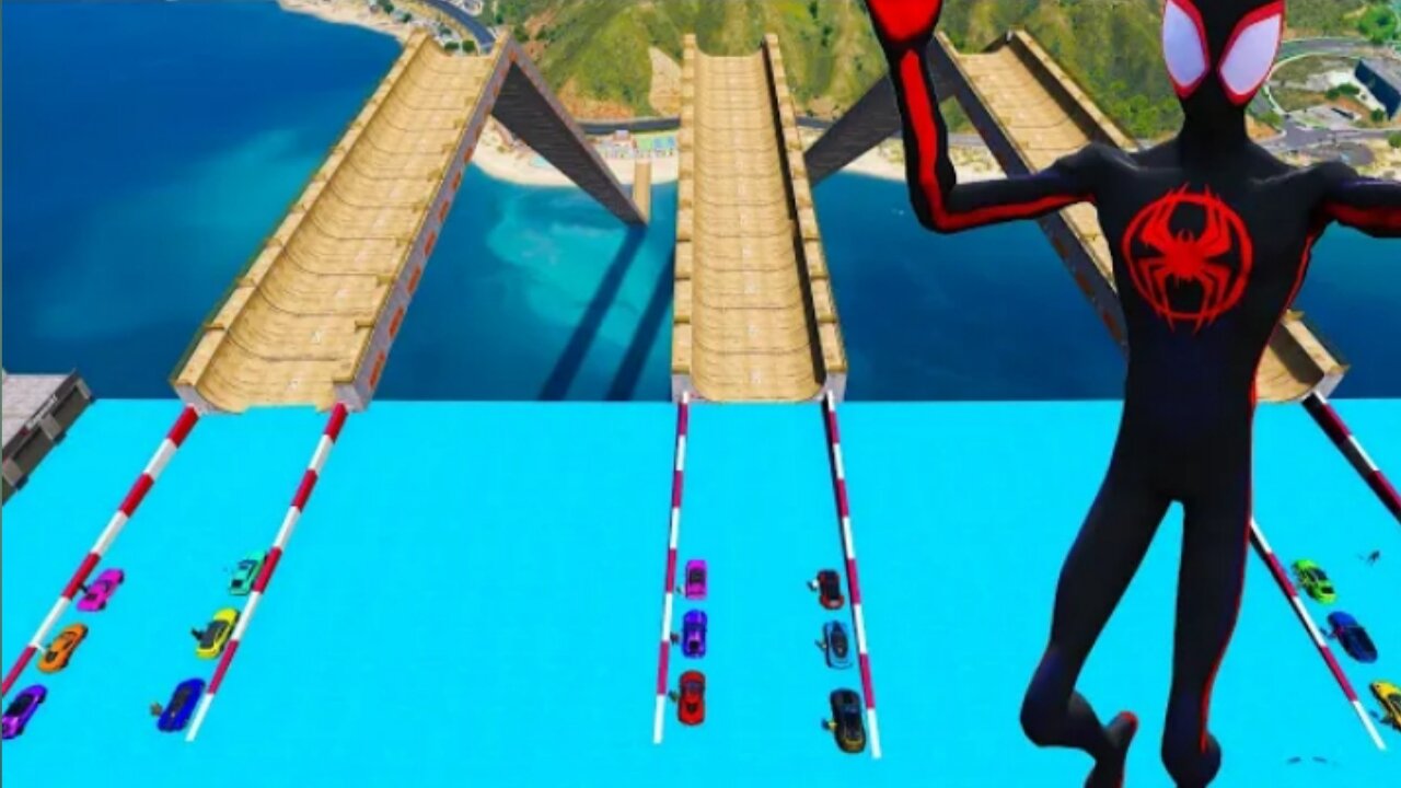 Three Ramps SportCars in chellenge best time Trevor team Villains and Miles Morales