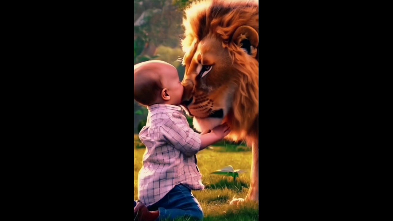 Cute Baby and Lion Love❤️