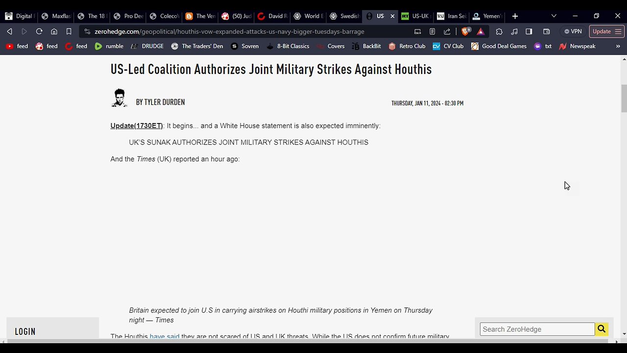 US-Led Coalition Authorizes Joint Military Strikes Against Houthis