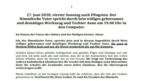 BETET, BETET ES VON NUN AN JEDEN TAG: 17. Juni 2018, vierter Sonntag nach Pfingsten.