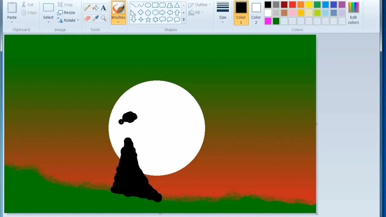 beautiful moonlight scenery in Ms paint | Ms paint tutorial | Ms paint drawing | Ms paint