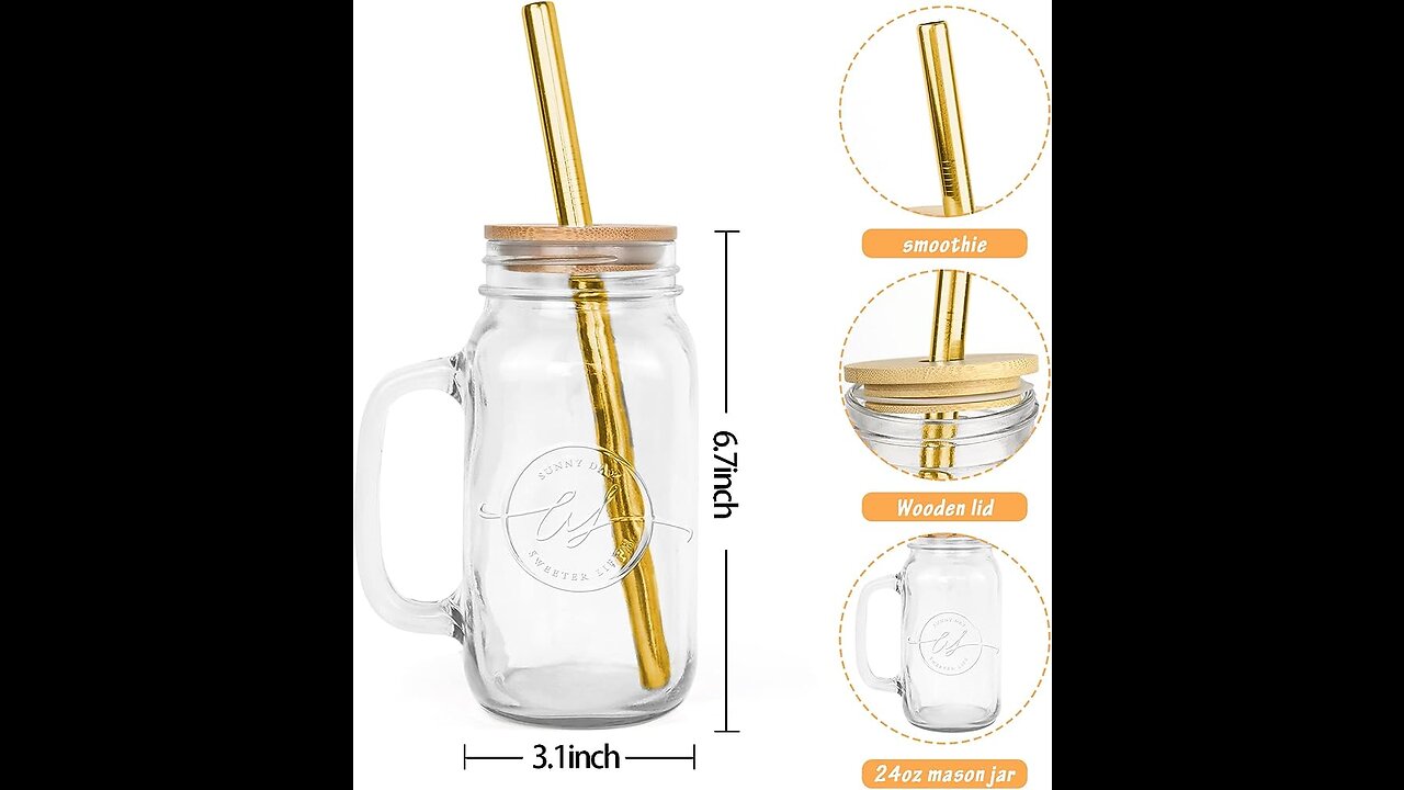 BESTBEL 2 Pack Wide Mouth Bamboo Mason Jar Lids with Straw Hole, Reusable Mason Jar Drinking Li...