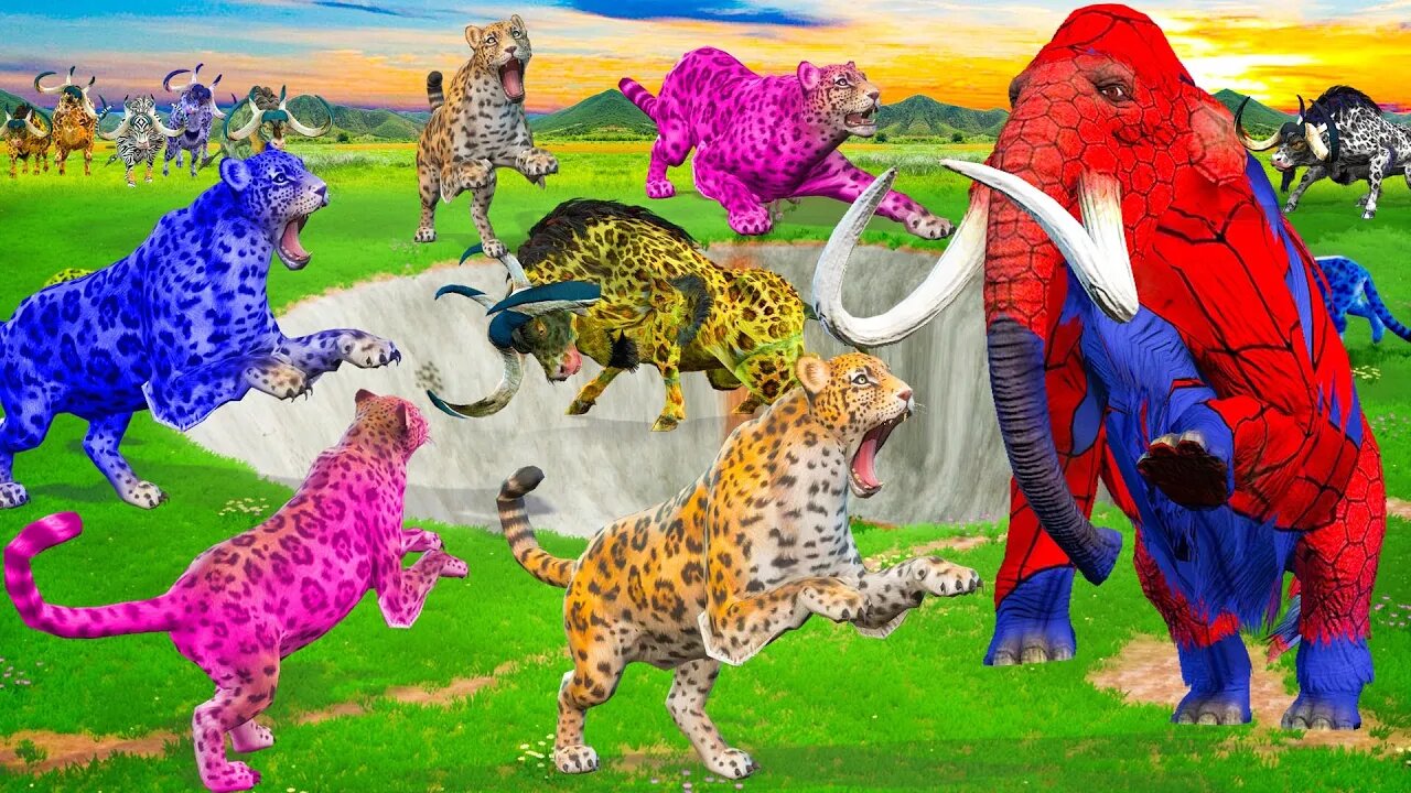 Zombie Leopards vs Buffalo Fight Baby Buffalo Saved By Woolly Mammoth Elephant Wild Animal Fights