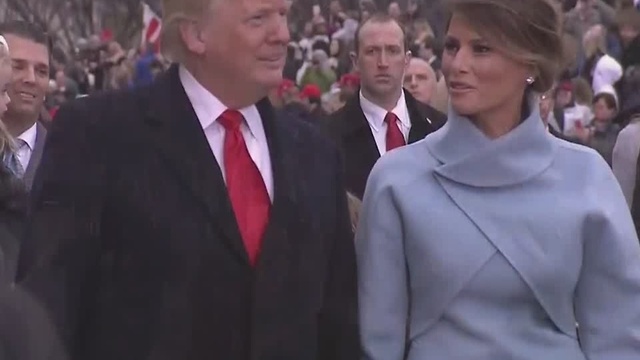 President Trump gets out of limousine to walk in Inaugural Parade