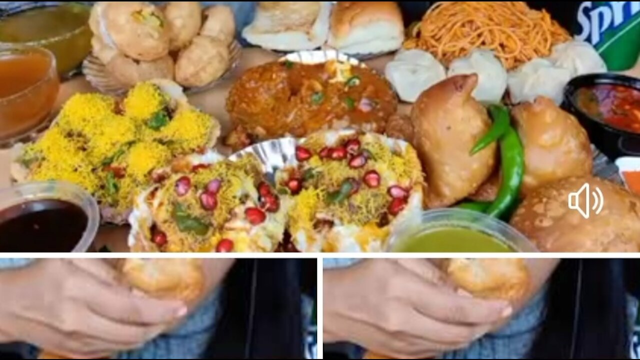 Food eater😋, satreet food,sevpuri,kachri, panjabi samosa, chicken momo, eating video