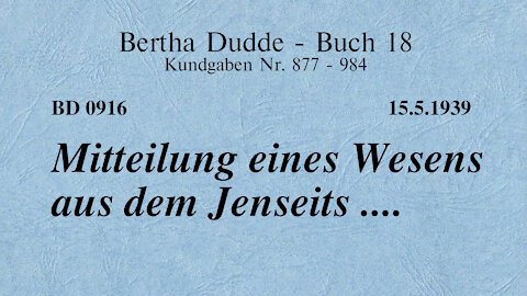 BD 0916 - MITTEILUNG EINES WESENS AUS DEM JENSEITS ....