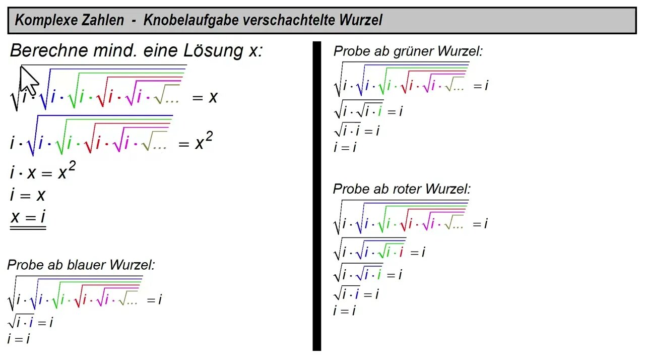 Komplexe Wurzeln ► Unendlich verschachtelte komplexe Wurzeln (Knobelaufgabe mit Lösung)