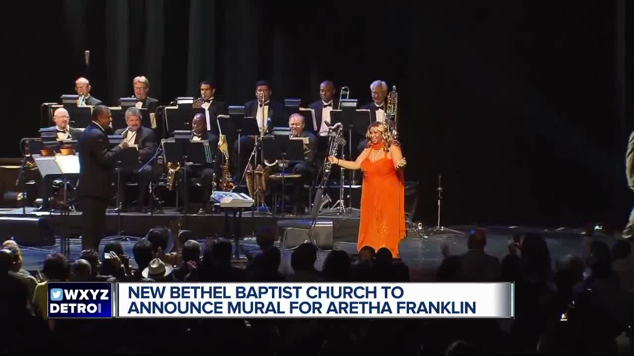 New Bethel Baptist Church announcing new Aretha Franklin mural