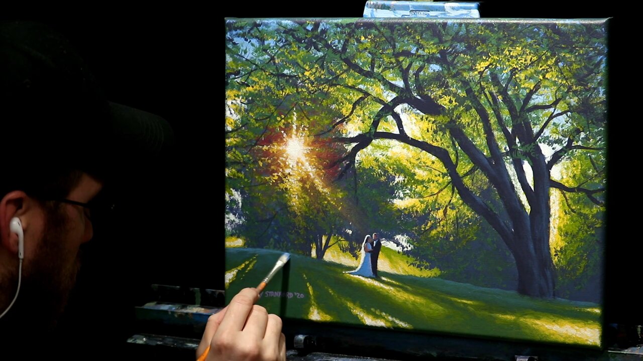 Acrylic Landscape Painting of a Wedding Under A Tree - Time Lapse - Artist Timothy Stanford