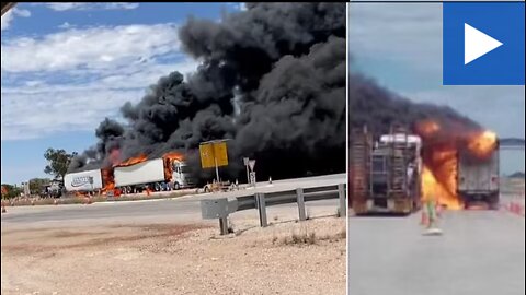 MULTIPLE trucks explode into flames at WA border checkpoint