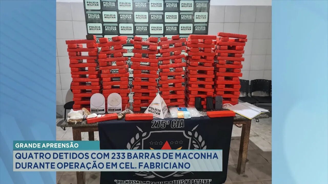 Grande Apreensão: 4 detidos com 233 Barras de Maconha durante Operação em Cel. Fabriciano.
