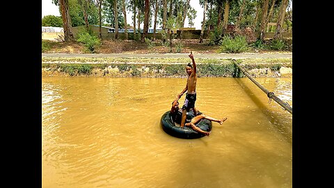 Swimming in the river with airtube 😆