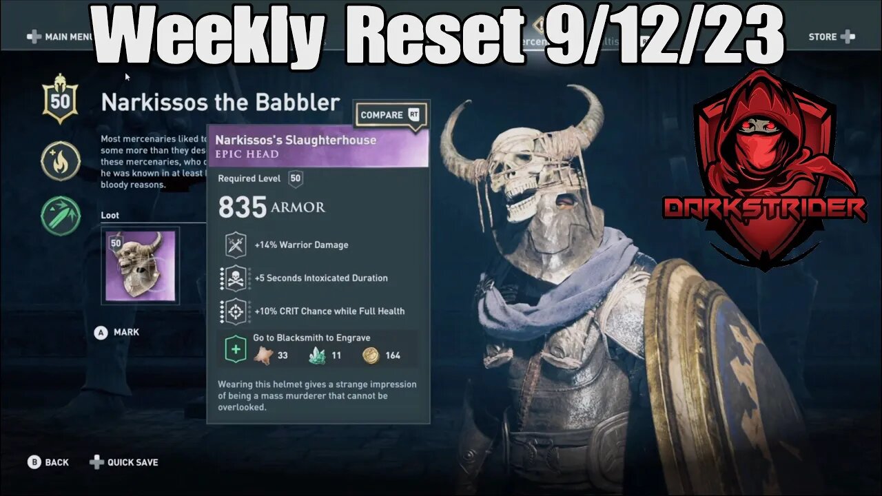 Assassin's Creed Odyssey- Weekly Reset 9/12/23