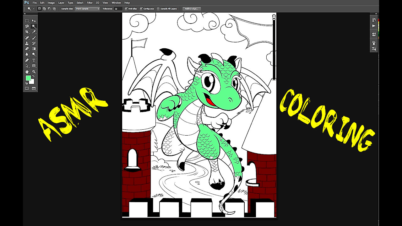 ASMR Coloring A Baby Dragon With Photoshop