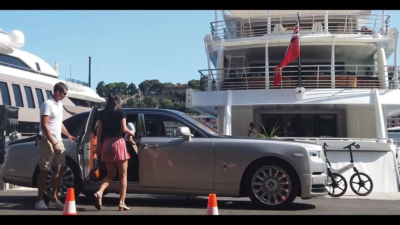 Superrich life leaving "Madame Kate" yacht dedicated to dog in Rolls Royce Phantom [4k 60p]