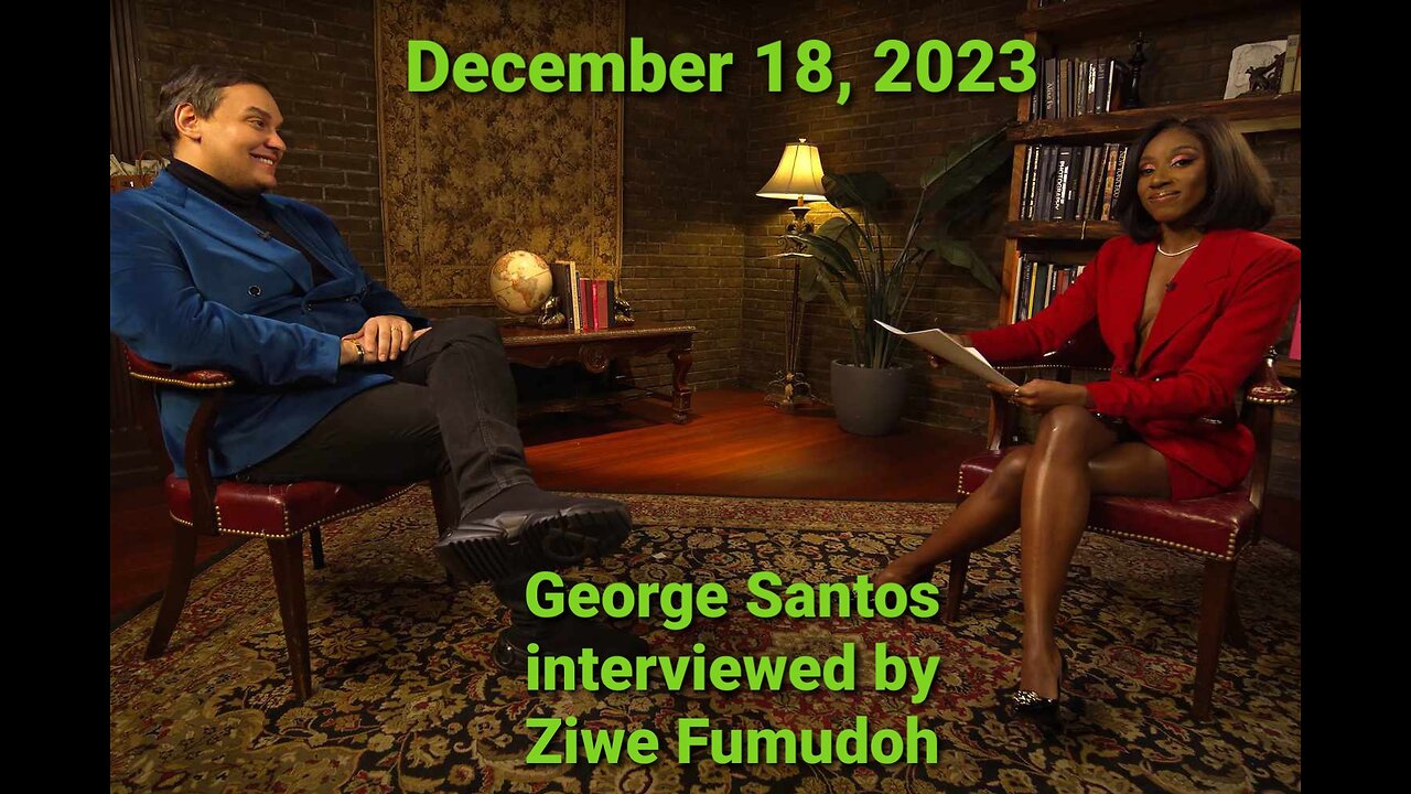 Former Long Island Republican Congressman George Santos being interviewed by Comedian Ziwe Fumudoh.