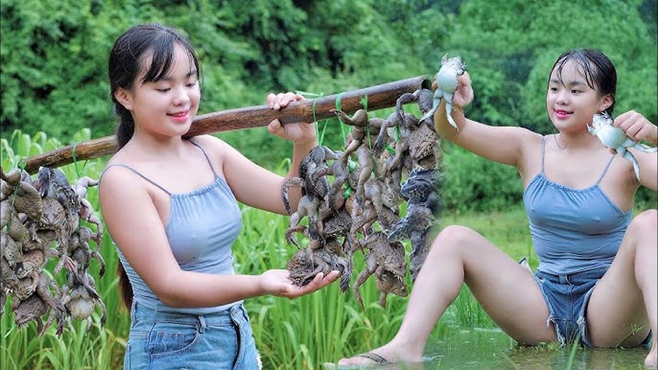 Catching Fish In Streams With Plastic Bottles, Growing Vegetables. Life On A Farm In The Deep Forest