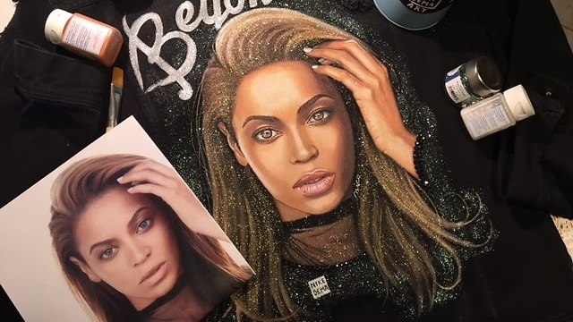 Portrait Of Beyoncè on black denim jacket