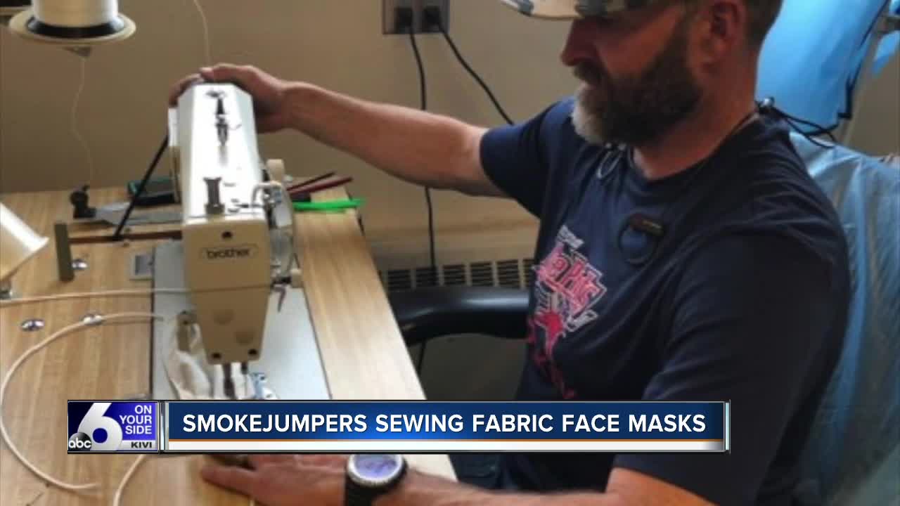 Smokejumpers sewing fabric face masks