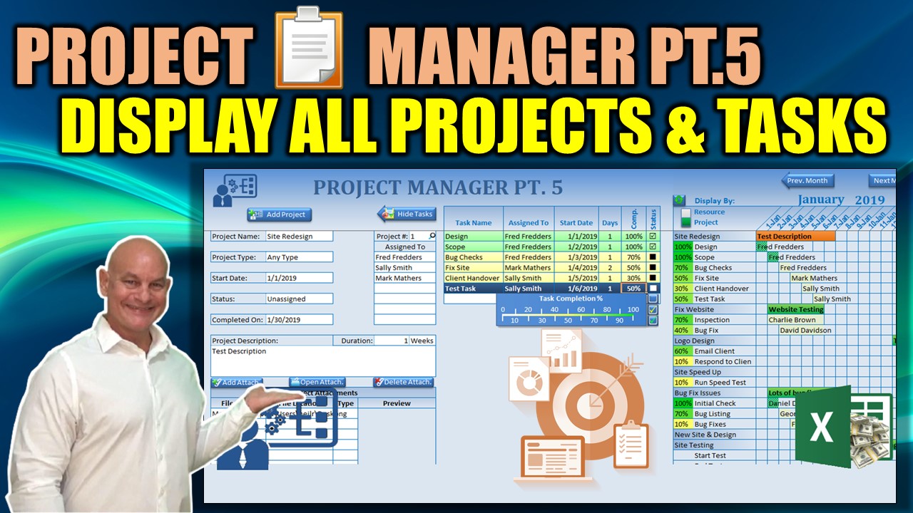 Learn How To Display All Projects & Tasks In 1 Click [Excel Project Manager Pt 5]