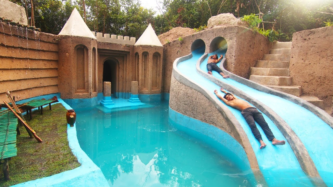 155 Days Building 1M Dollars Water Slide Park into Underground Swimming Pool House