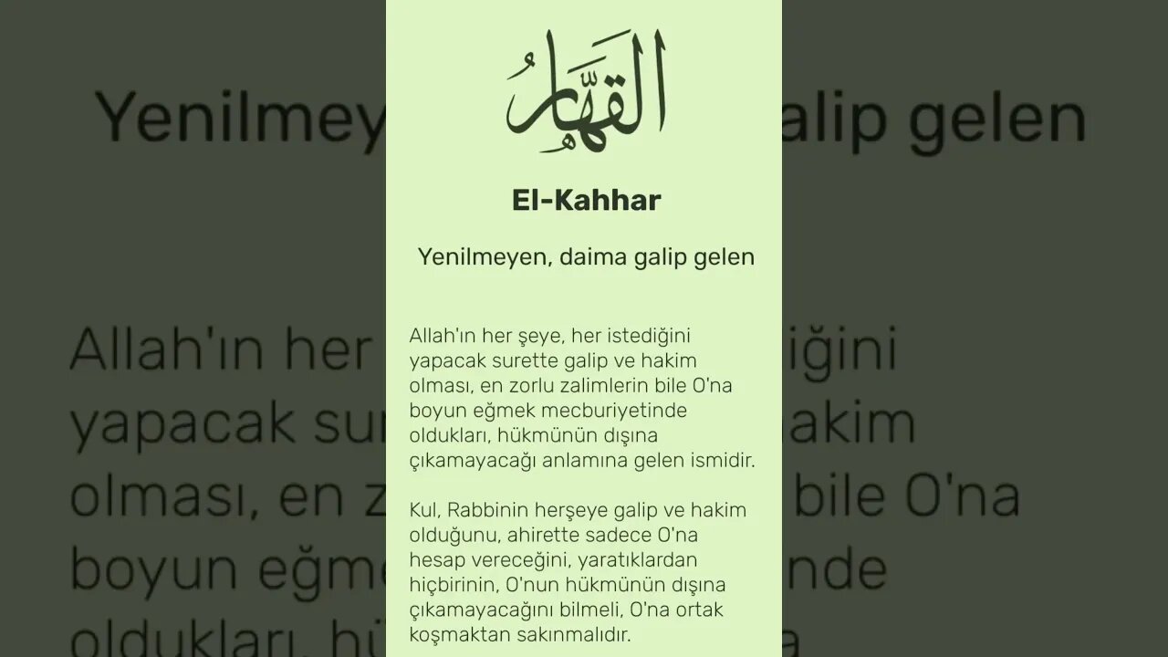 Esmaü'l Hüsna: "El-Kahhar (c.c.) / Okunuşu / Anlamı