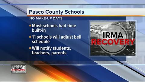 Pasco County Schools will not have make-up days after Hurricane Irma